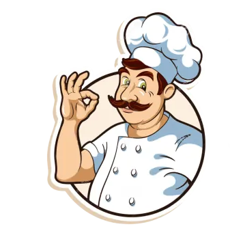 a chef with a mustache in his hand