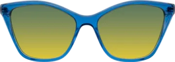 a pair of blue sunglasses with yellow lenses