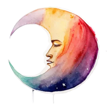 a watercolor painting of a woman's face on the moon