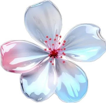 a white flower with pink and blue petals