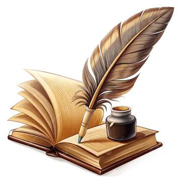an open book with a feather and ink pen on it