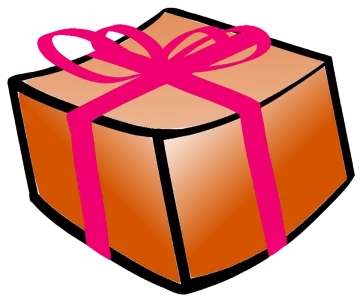 a brown gift box with pink ribbon