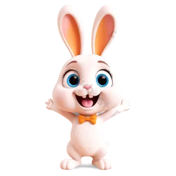 a white rabbit with blue eyes and a bow tie