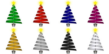 a set of six different colored christmas trees