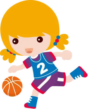 a cartoon girl playing basketball