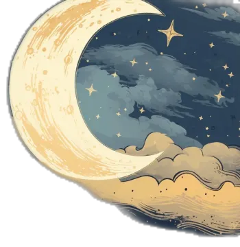 a drawing of the moon with clouds and stars