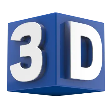 a 3d blue cube with the word 3d on it