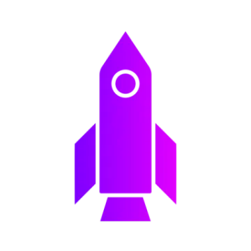 a red rocket icon on a white background