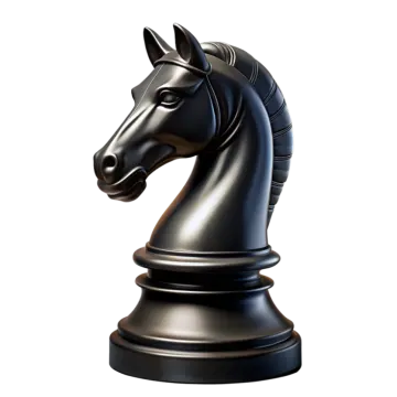 a black chess piece on a white background