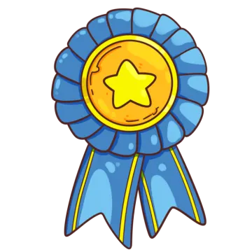 a blue ribbon with a gold star on it