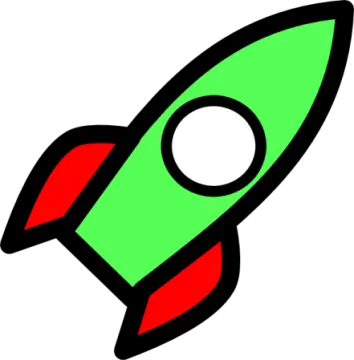 a green and red rocket on a white background