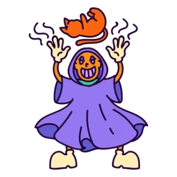 a drawing of a girl in a purple dress with her hands up