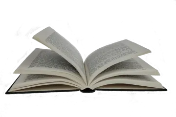 an open book on a white background