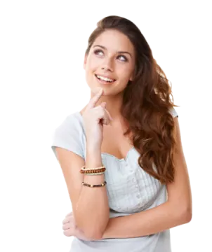 a woman with her hand on her chin