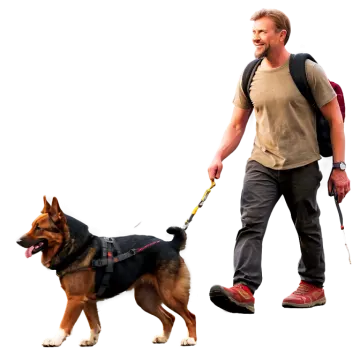a man walking a dog on a leash