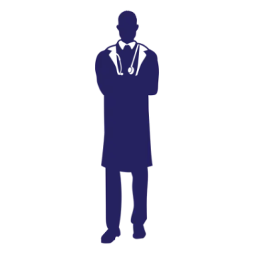 a silhouette of a doctor with a stel