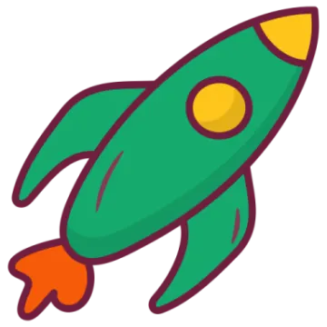 a green rocket with an orange tail