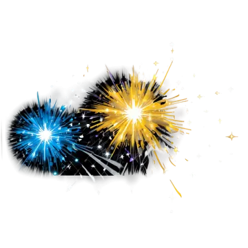 three colorful fireworks on a white background