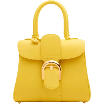 a yellow handbag on a white background