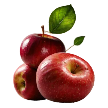 three red apples with a leaf on top