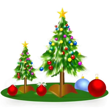 three christmas trees with ornaments on a white background