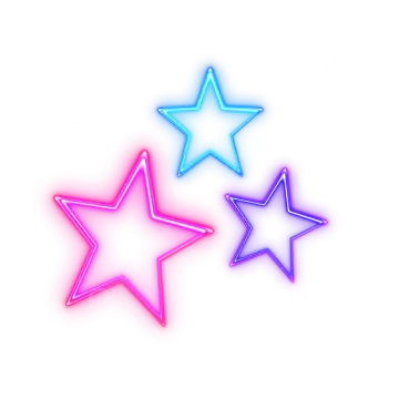 three neon stars on a white background