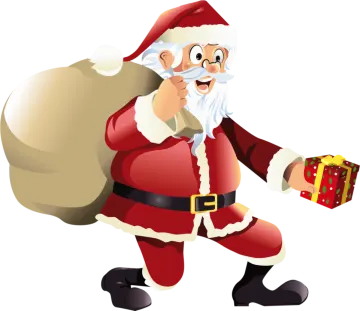 a cartoon santa carrying a christmas present