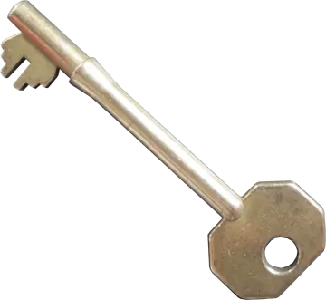 a metal key on a white background