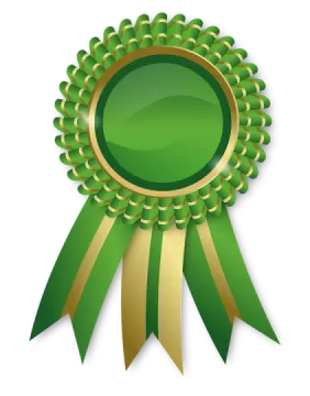 a green and gold award ribbon
