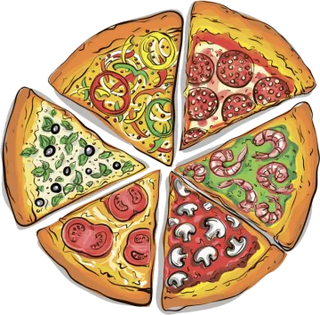 four slices of pizza with different toppings