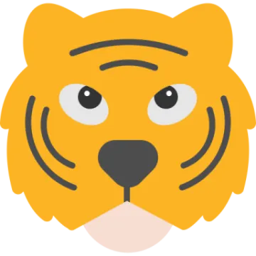 a yellow tiger face with black eyes