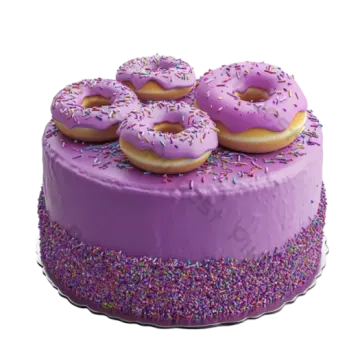 a purple cake with pink frosting and sprins
