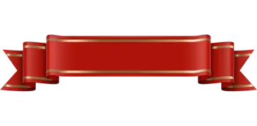 a red ribbon with gold stripes