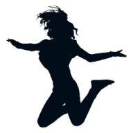 a silhouette of a woman jumping in the air