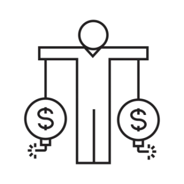 a black and white line icon of a man with a dollar symbol