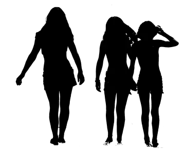 two silhouettes of a woman in black and white