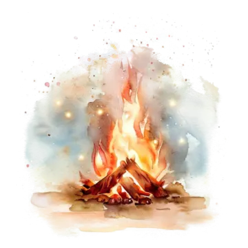 a watercolor painting of a campfire