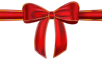 a red bow with yellow stripes