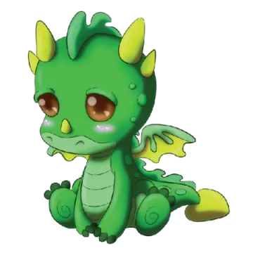 a green and yellow dragon sitting on the ground