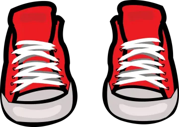 a pair of red sneakers with white laces