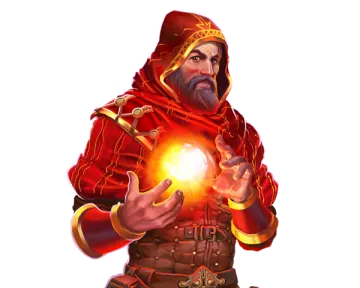 a man in a red robe holding a glowing ball