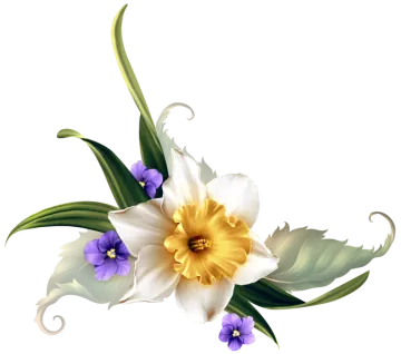 a white and purple flower with green leaves