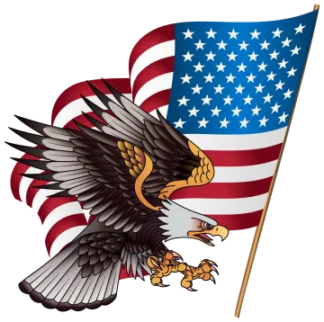 an eagle holding the american flag