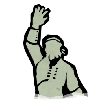 a black and white silhouette of a man raising his hand