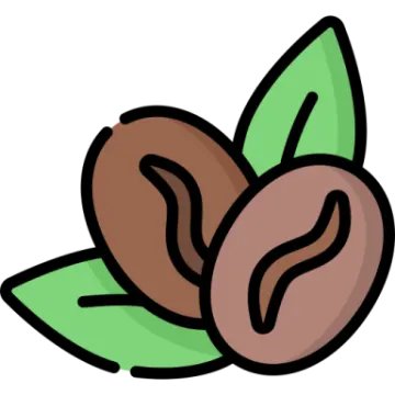 two coffee beans with green leaves