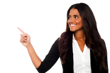 a woman pointing her finger at the camera