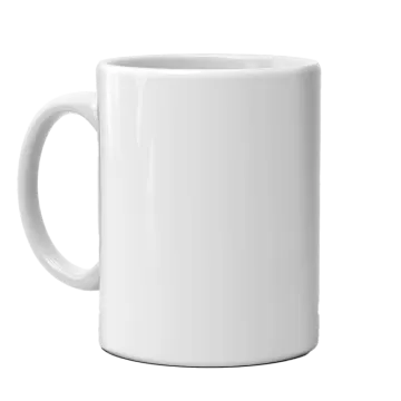 a white coffee mug with a black handle
