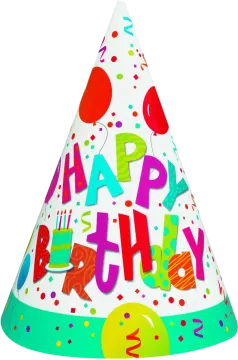 a party hat with the words happy birthday on it