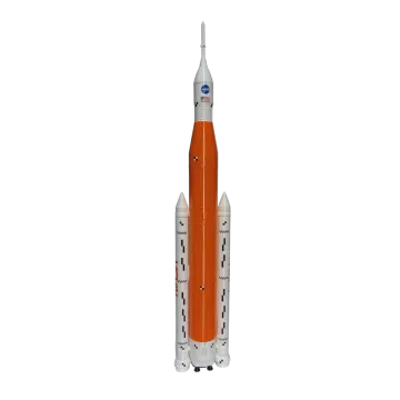 an orange and white rocket on a white background
