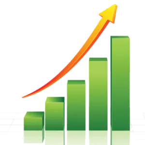 a bar chart with an arrow pointing upward